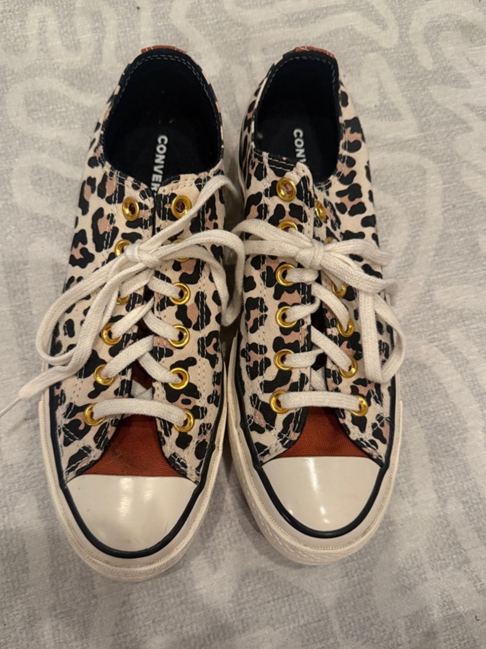 Converse Leopard Print Meow Low Top Sneakers - Cream/Brown/Black